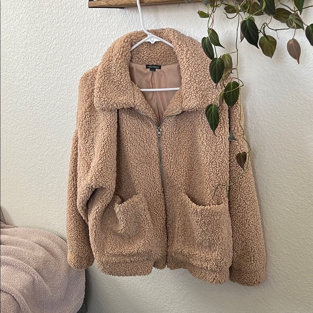 Wild Fable Tan Teddy Jacket with Plush Fabric and Relaxed Fit